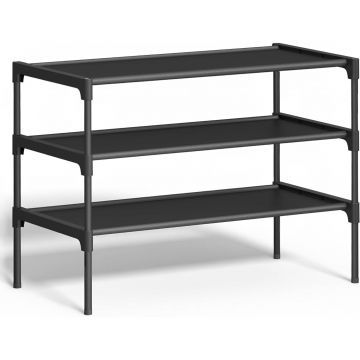 Raft pantofi 3 niveluri cu rafturi textile si cadru metalic, 62x30x54 cm, negru