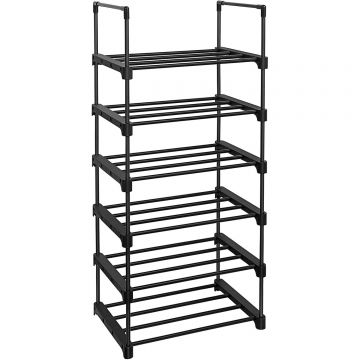 Raft pantofi 6 niveluri 12 perechi structura metalica, 45x30x106 cm, compact, negru