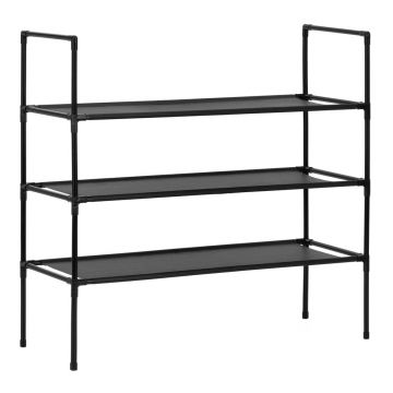 Raft pantofi 3 polite structura metalica rafturi textile, 72x28x70 cm, design compact, negru