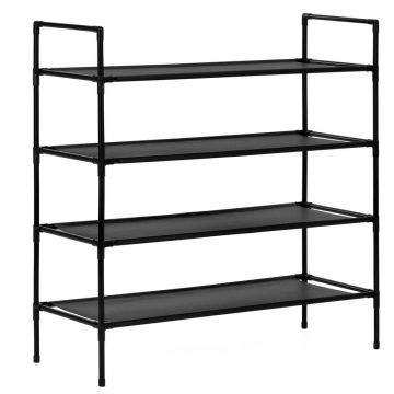Raft pantofi 4 polite structura metalica rafturi textile, 72x28x75 cm, design compact, negru