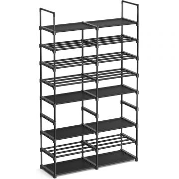Raft pentru pantofi metalic, personalizabil, pana la 32 perechi, 30x87x158 cm, negru