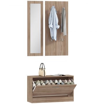 Set Mobilier Hol cu Banca Pantofar, Cuier si Oglinda din Lemn
