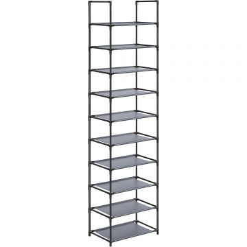 Pantofar cu 10 niveluri, cadru metalic si rafturi textile, 28x45x173 cm, gri