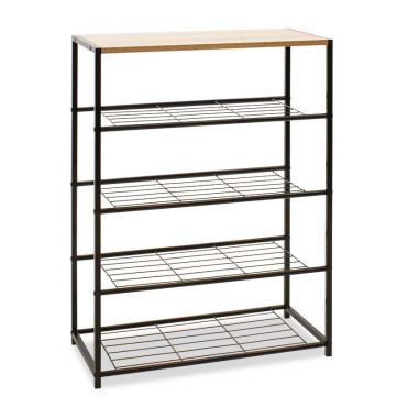 Suport Pantofi Ramon 12 Perechi Stejar Modern Cu Cadru metalic, Negru, 63x30x83 cm - Stejar