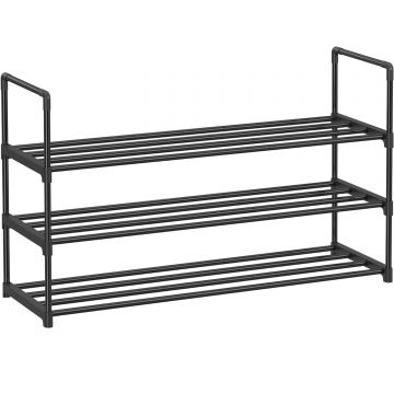 Suport pentru pantofi cu 3 nivele, structura metalica, pentru 12-15 perechi, 92x30x55cm, negru
