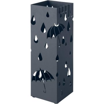 Suport umbrele metalic cu recipient detasabil apa, 4 carlige, decupaje moderne, 16x16x49 cm, antracit