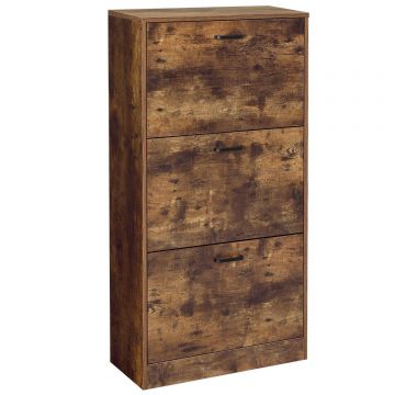 Dulap pantofi 3 usi rabatabile lemn 12-18 perechi, 60x24x120 cm, design rustic, maro