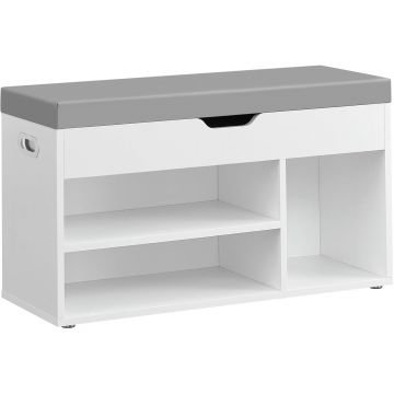 Pantofar cu banca, capitonata, 3 compartimente, sarcina 150 kg, 30x80x44 cm, modern, alb