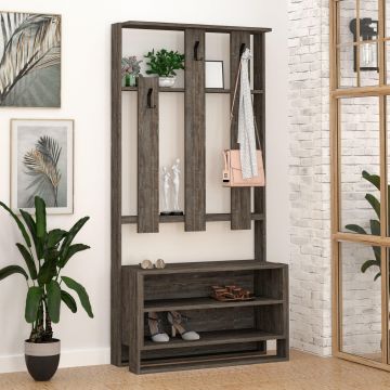 Cuier cu pantofar Chester cu rafturi, 90 x 180 x 36 cm - Maro