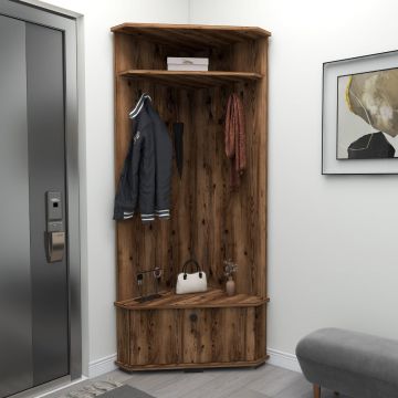 Cuier cu pantofar Colt Aselna cu Usa si rafturi, 84 x 177 x 51 cm - Nuc