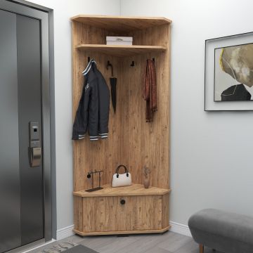 Cuier cu pantofar Colt Aselna cu Usa si rafturi, 84 x 177 x 51 cm - Stejar