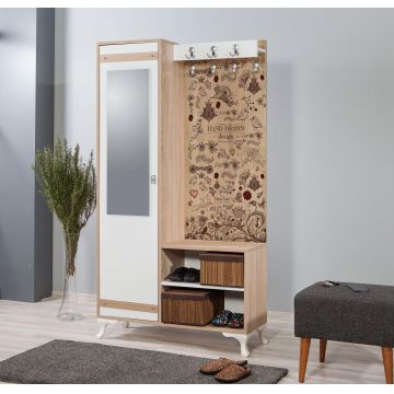 Cuier cu pantofar İNCİ-723 Hall Stand 3, Stejar Sonoma, 190x36x100 cm - Multicolor