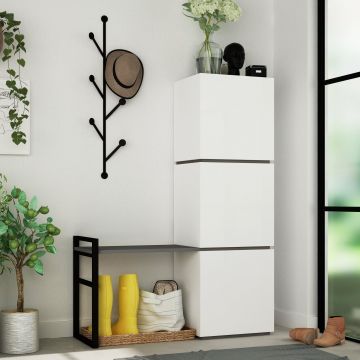 Cuier cu pantofar Mello cu Usa si Bancheta, 109 x 149 x 39 cm - Alb