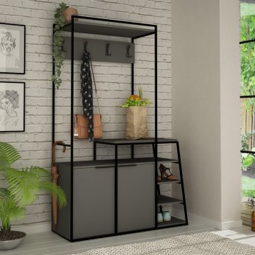 Cuier cu pantofar Pall  cu 2 Usi si Rafturi, 116 x 180 x 38 cm - Antracit