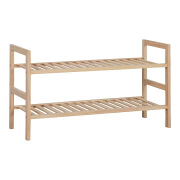 Suport pantofi cu 8 locuri Steper, lemn masiv, Natur, 71x26x40 cm - Natur